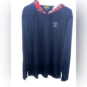 Navy Blue Hoodie with Red Accents